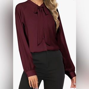 Medium Womens bow tie neck blouse with long sleeves, NWT